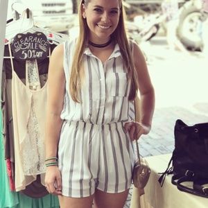 Brand New Black and White Striped Open Back Romper